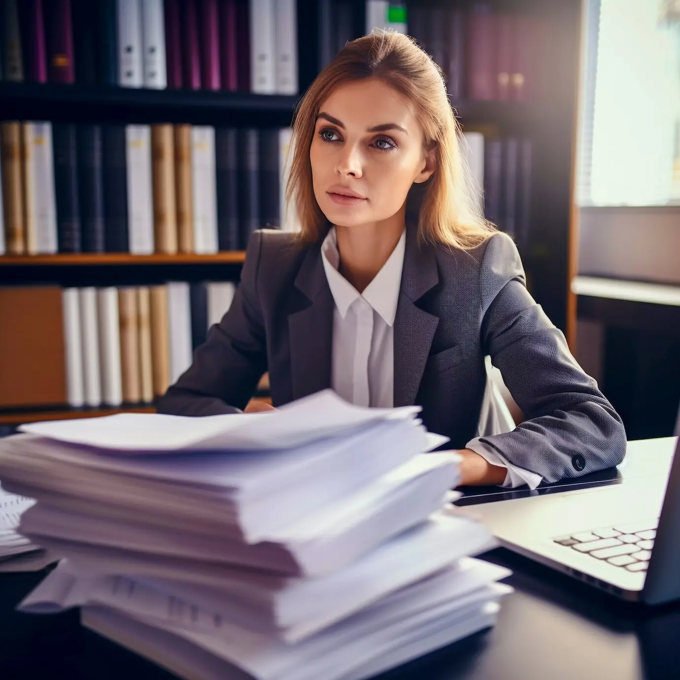 Средний план женщины, работающей юристом.